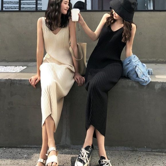 Knit Spaghetti-Strap Dress  - Picture 4 of 9